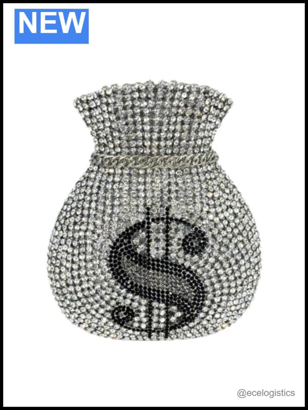 Crystal Rhinestone Clutch Purse with Chain Strap, Magnetic Closure